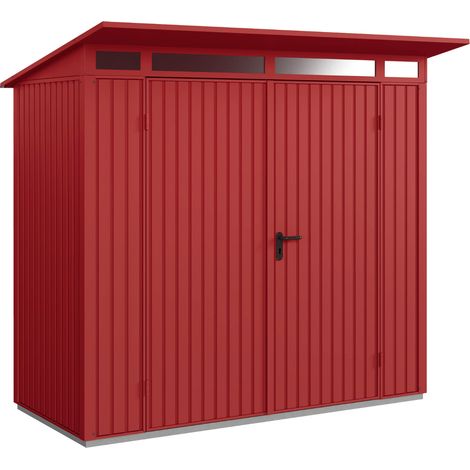 Hörmann Metall-Gerätehaus Berry Classic mit Pultdach Typ 1, 248 x 153 cm, purpurrot, 3,8 m², 2-flüglige Tür (1/5)