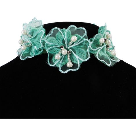 Collier en dentelle pour chien ou chat, motif floral, adorable ornement de cou pour chiot avec fermoir mousqueton (Vert M) (1/3)