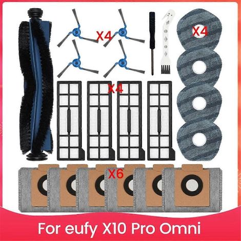 Pièces de rechange pour aspirateur X10 Pro Omni : brosse principale, filtre, sac, lingettes de nettoyage, accessoires. (1/5)