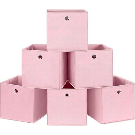Set di 6 scatole portaoggetti pieghevoli, rosa, 30x30x30 cm, robuste, resistenti e salvaspazio. (1/5)