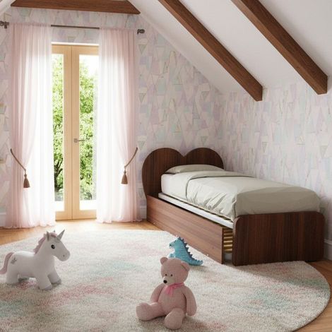 Letto singolo a cuore "Cupidor" con secondo letto estraibile - Noce canaletto (1/5)