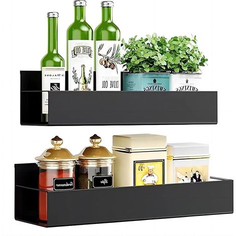 Etagere Magnetique - Acero Laminado Negro - Para Refrigerador Y Superficies Metalicas - 2 Niveles - 30x12x2 5 Cm Por Nivel (1/5)