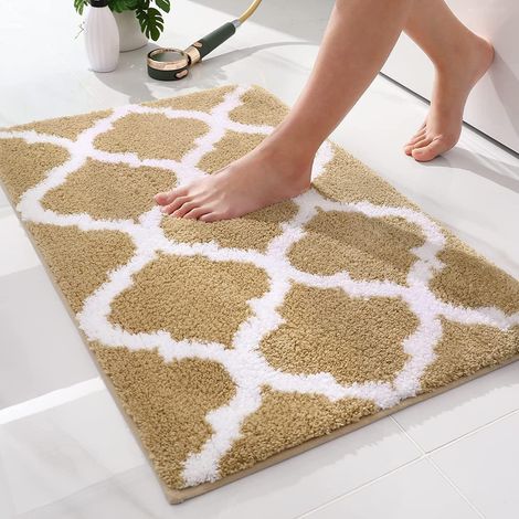Tapis de Bain Antiderapant, Tapis de Salle de Bain à Motifs Marocains, Lavable en Machine - 40 x 60 cm, Beige (1/5)