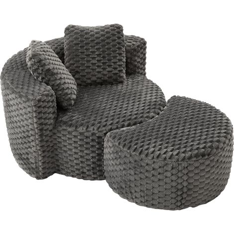 Fauteuil compressé avec repose-pieds, design 360°, gris foncé, 130×115×103 cm, sans montage (1/5)
