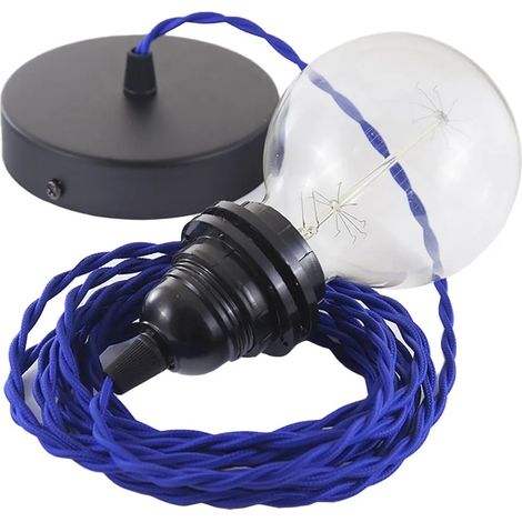 Lampe suspension Creative Cables tm12 textile cuivre bleue (1/3)