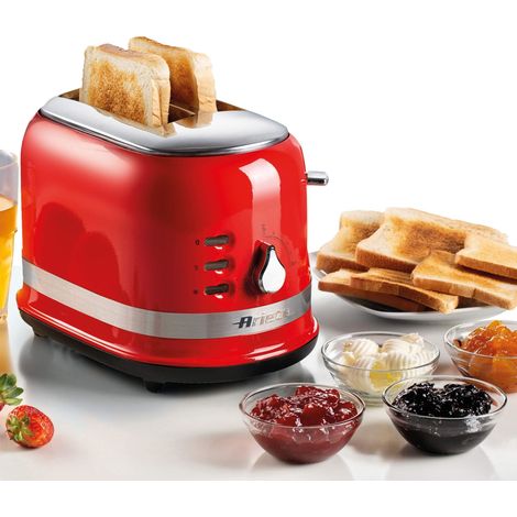 Ariete 0149R Moderna 2 Slice Toaster, Defrost, Heating & Cooking Function, Red, Stainless Steel (1/4)