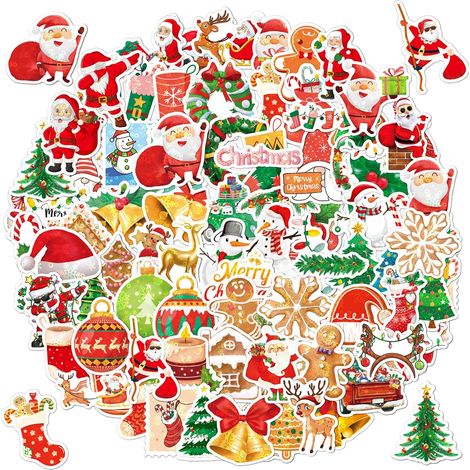100 Pièces Autocollants De Noël, Scrapbooking Noël Brillant Noëll Décoration Stickers, Auto-adhésif Cadeau Stickers, Merry Christmas Gommettes Motif pour Scrapbooking Artisanat Décoration (1/5)