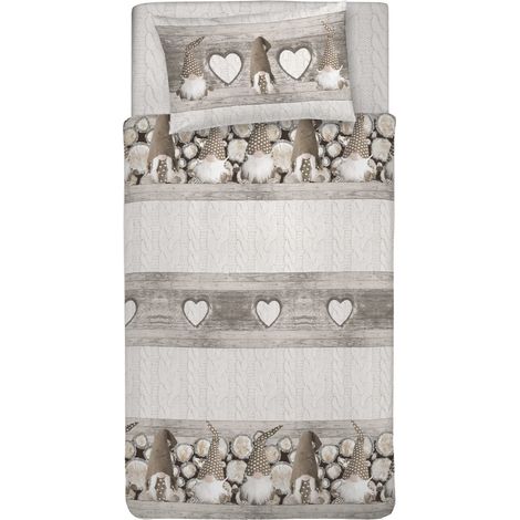 Parure de lit 1 Personne 100% Coton, avec Sac 155 x 200 cm et 1 taie d'oreiller 52 x 82 cm, fabriquée en Italie, Housse de Couette Lavable en Machine à 40 °, Motif nanome Beige (1/5)