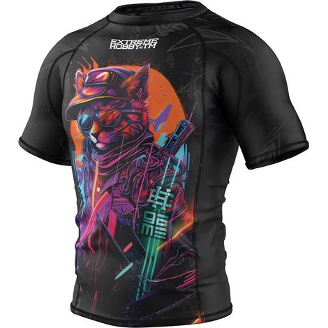 Cyber Animals XL schwarzer Tiger Herren Kurzarm-Rashguard