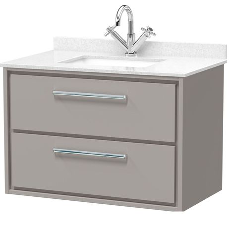 Balterley Longnor 800mm Wall Hung 2 Drawer Vanity with Marble Worktop Basin - Pebble Grey