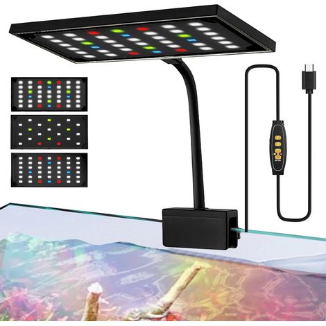 Lampe LED à Pince pour Aquarium 14W, Éclairage d’Aquarium à Spectre Complet avec Minuterie Réglable, Éclairage LED pour Aquarium d’Eau Douce, Plantes Aquatiques et Poissons (1/5)