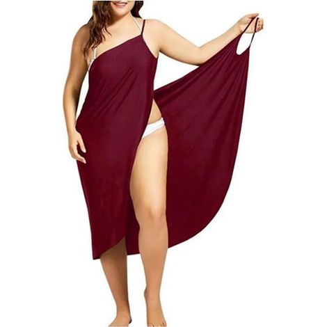 Robes enveloppantes été plage V-encolure pour femme, peignoir serviette voyage spa bain, grande taille rouge M (1/5)
