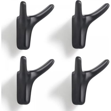 Set mit 4 Doppelhaken-Wandhalterungen aus robuster Zinklegierung, für Eingangsbereich, Schlafzimmer, Wohnzimmer, Küche (matt schwarz) (1/5)