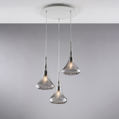 Nemesi - Eisenaufhängung mit grauem Pyrexglas 3 Lichter 141 - Ø50 - BL280-S3-GR