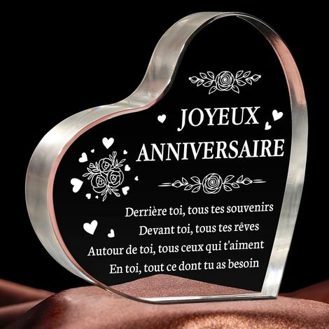 Cadeau Anniversaire Femme, Ornement en Cœur en Acrylique, Idee Anniversaire Cadeau pour Homme Maman Mamie Papa Papy Fille Soeur Meilleure Amie - Décoration Et Presse-Papiers