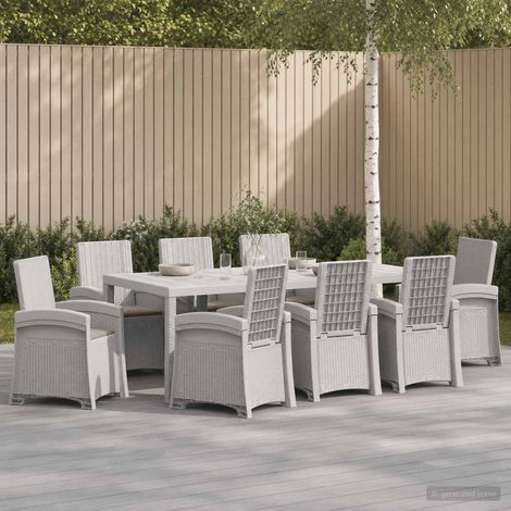 vidaXL Ensemble de salle à manger pour jardin 9 pc Blanc et gris clair (1/5)