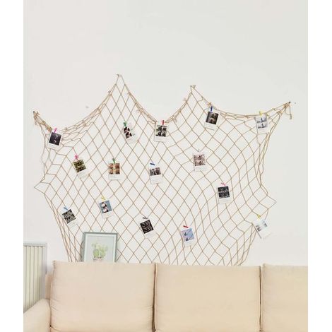 Rete da pesca decorativa in cotone, 150 x 200 cm, motivo spiaggia, per casa, camera da letto, feste, decorazione murale, rete da pesca gialla (1/5)