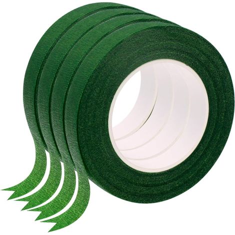 Floral Tape - 4 Rouleaux Ruban Floral pour Attache de Tiges de Fleurs - Vert Foncé - 16 Pouces - 200 Mètres par Rouleau (1/5)