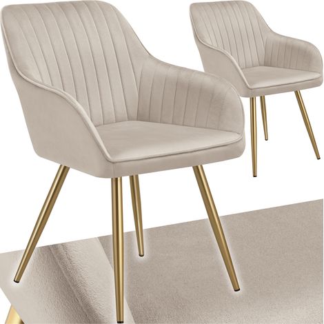 Lot 2 chaises de salle à manger aspect velours matelassé taupe/or (1/5)