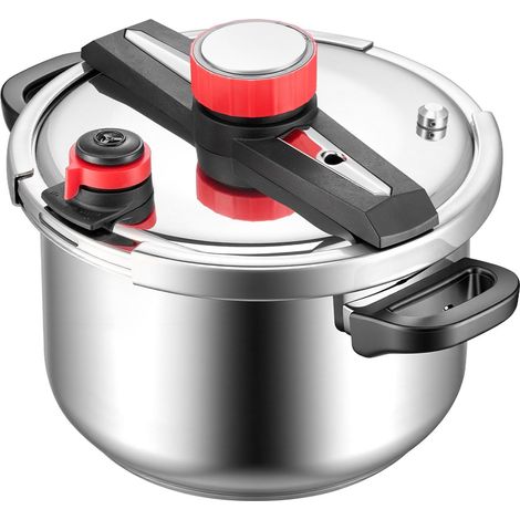 Autocuiseur 9 L en inox avec panier vapeur et couvercle en verre, trois niveaux de pression pour viande, riz et soupes. (1/5)