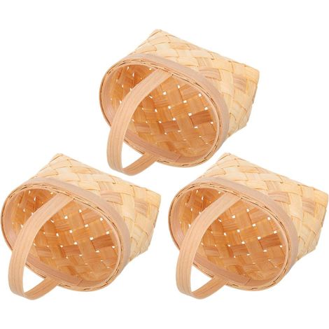 Lot de 3 Petits Paniers en Bois de Sapin Léger avec Anses, Paniers Tressés pour Bonbons, pour Mariage ou Anniversaire, Style Champêtre et Créatif (1/5)