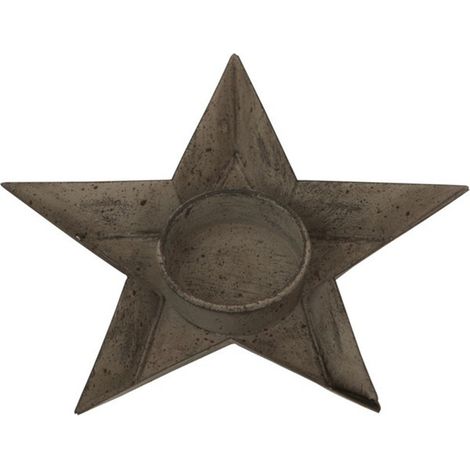 Rustic Star-Shaped Tealight Holder - Metal - L2 x W14 x H8 cm - Brown
