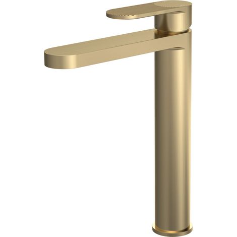 Nuie Cyprus Fluted Tall Mono Basin Mixer Tap - Brushed Brass