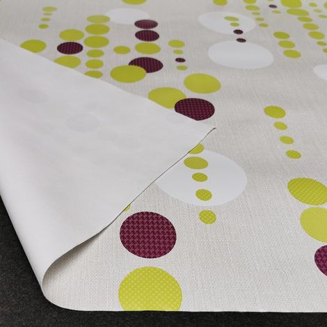 Nappe Toile cirée PVC sur Mesure, Tailles et Motifs au Choix, toile cirée pour Tables intérieures et extérieures - 140 x 500cm - Pois Violet Vert.