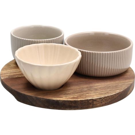 Tognana, Set 3 Ciotole + Vassoio Rotondo 20 Cm Plume, Stoneware, Multicolor (1/3)