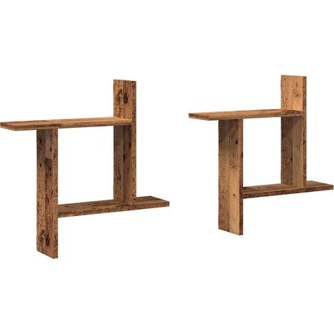 2 Stück Wandregale vintage Holz 50x12x50 cm Holzwerkstoff