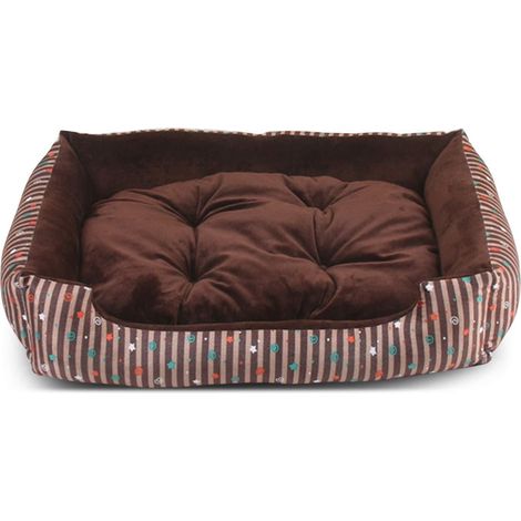 Hundebett waschbar, weich, mit abnehmbarer Matte, M (60cm), Kaffee Sterne