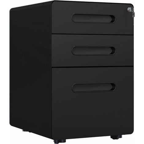 Caisson de bureau mobile 3 tiroirs en acier noir 39x48x59 cm avec serrure - pour bureau et home office (1/5)