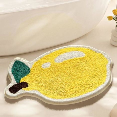 Tapis de bain antidérapant 50 x 80 cm en microfibre lavable, motif fruit (citron)