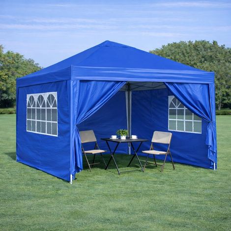 VVBV Barnum pliant 3 x 3 m, 4 parois latérales, 4 sacs de lestage, protection UV 50+, imperméable, structure acier, Bleu (1/5)