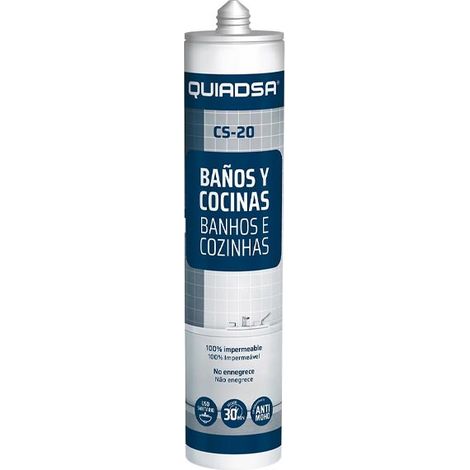 Silicone Acetique Sanitaire Sechage 30 Mn Cs-20 Blanc Quiadsa