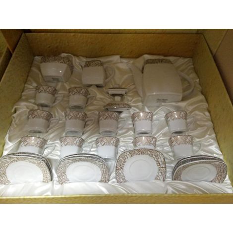 Servizio di tazze caffe' ramona gold in porcellana + valigetta astuccio 27 pezzi