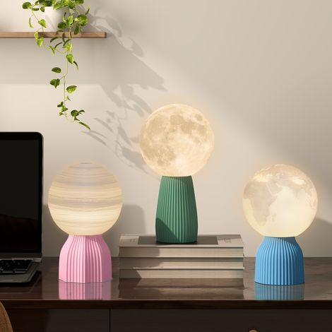 Ensemble de 3 lampes de chevet 3D blanches, 3 couleurs, 10 niveaux de luminosité réglables, connexion USB. (1/5)