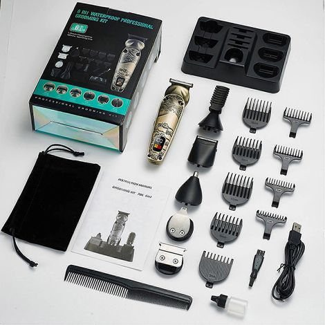 Friseur-Multifunktions-Elektro-Haarschneidemaschine mit Vollmetallgehäuse, 6-in-1-Gerät, inklusive Nasenhaarschneider-Set mit 6 Funktionen