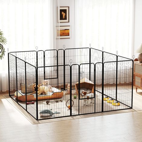 Parque para Perros de 12 Paneles con 2 Puertas Corralito para Perros para Exterior Interior de Acero 80x120 cm Negro (1/5)