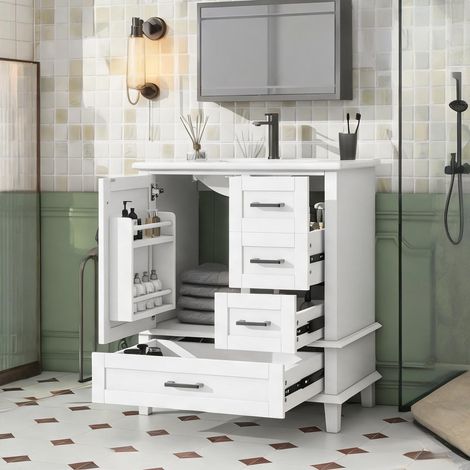 Meuble sous vasque blanc avec lavabo céramique intégré (1/5)