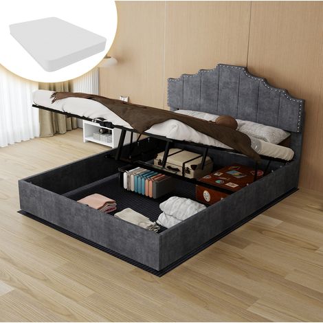 cama matrimonio 140x200 tapizada con colchón OKMYHOME (1/5)