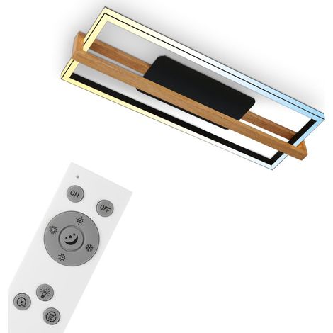 CCT LED Deckenleuchte, schwarz, mit Holz, LED/50W