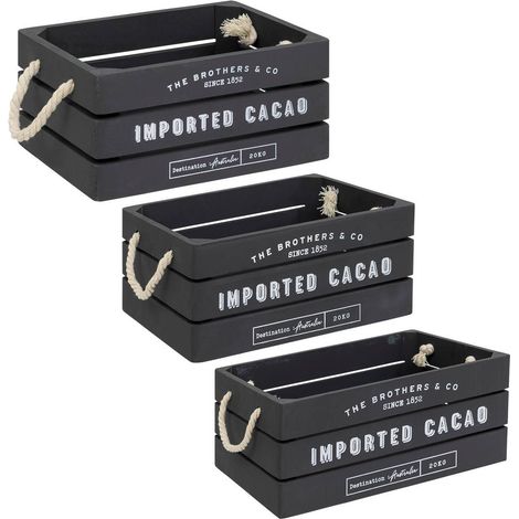 Set di 3 cassette di legno denys l23 29 35cm grigio - Atmosphera créateur d'intérieur