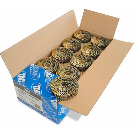 TACWISE 1229 Clous Galvanises en Rouleaux a Tete Plate de Type 2,1/25 mm, Tige Annelee, Incline a 16, Relies en Fil, Lot de 14.400, Dore