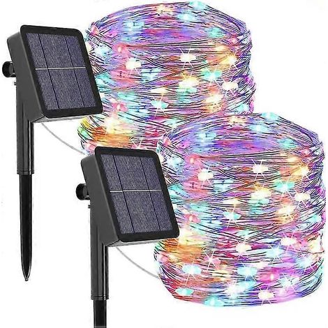 Guirlande lumineuse solaire LED d'extérieur, 12 m, 120 LED, fil de cuivre, étanche, lot de 2 (1/5)
