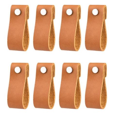 Maniglie in pelle per mobili - Cognac - 8 pezzi - 6 x 2 cm - Maniglia per armadio, maniglia per porta per cucina, bagno, armadi, cassettiera, legno (1/5)