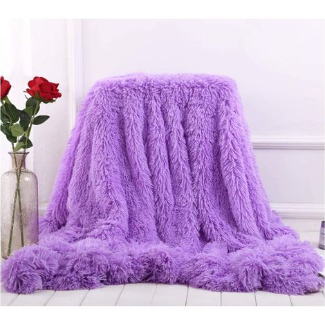 Langhaar Kunstpelz Kuscheldecke, Flanell Warme Wurfdecke Flauschig Microfaser Kunstfell Wohndecke Weich Wende Felldecke Sofa Decke Klimaanlage - Violett 130 x 160cm