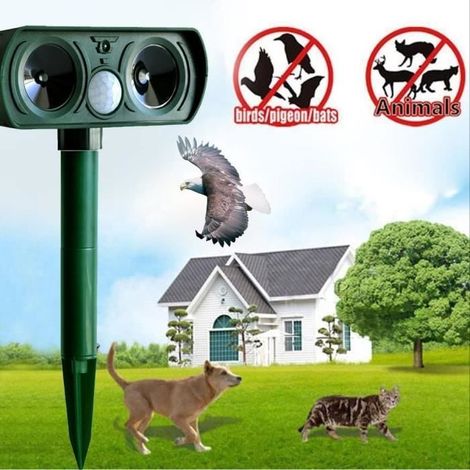 Répulsif à ultrasons contre les animaux - Fonctionne à l’énergie solaire, contre chiens, chats, souris, rats, lapins, chevreuil