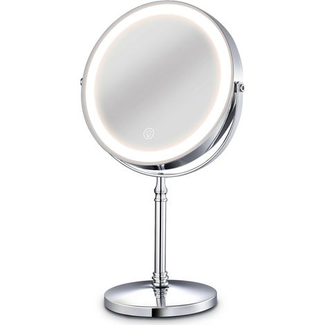 JIAJIEFANG 20cm Goldfarbener Kosmetikspiegel mit integrierter Beleuchtung, USB-Ladefunktion, 10-facher Vergrößerung, einstellbarer Hintergrundbeleuchtung und freistehendem Standfuß. (1/5)