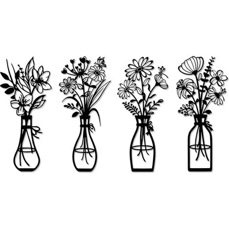 Décoration Murale En Métal de Fleur en Fil de Fleurs Moderne pour Chambre Salon Bains Galerie (1/5)
